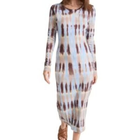Raquel Allegra Tie Dye Maxi Dress Size XS (0) Brown Blue Jersey Long Sleeve Crew - Picture 10 of 10